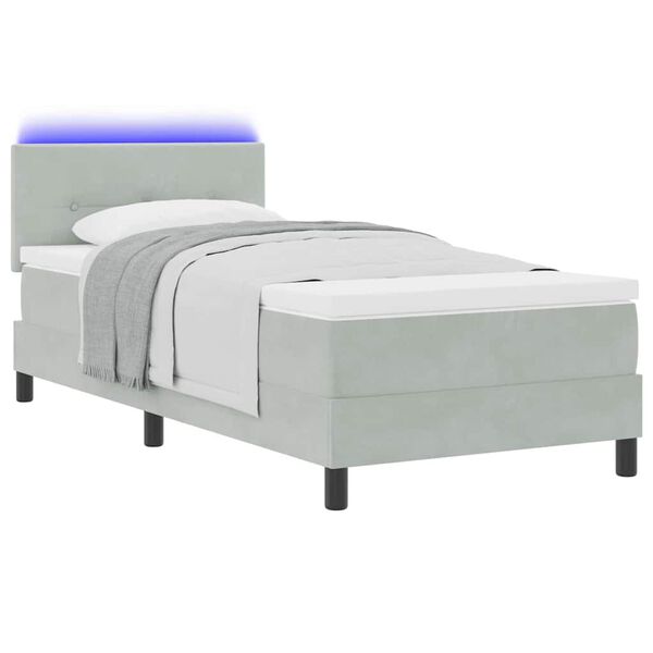vidaXL Letto a Sorgente LED con led Grigio chiaro 80 x 200 cm Velluto