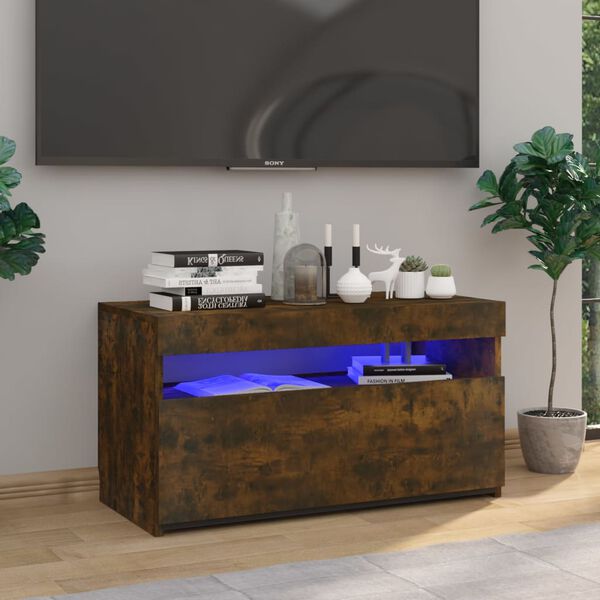 vidaXL Mobile Porta TV con Luci LED Rovere Fumo 75x35x40 cm