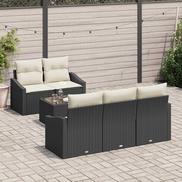 vidaXL Set di divani con cuscino 6 pcs Nero e Crema polyrattan