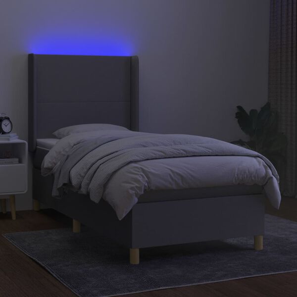 vidaXL Letto a Molle Materasso e LED Grigio Chiaro 80x200 cm Tessuto