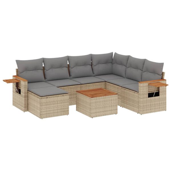 vidaXL Set Divano da Giardino 8 pz con Cuscini Beige in Polyrattan