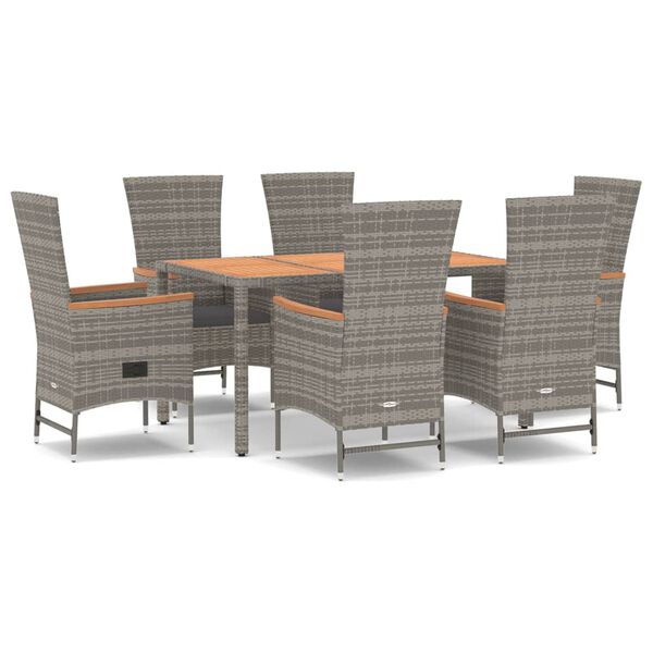 vidaXL Set da Pranzo da Giardino 7 pz con Cuscini in Polyrattan Grigio