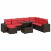 vidaXL Set Divani Giardino 9 pz con Cuscini Marrone Polyrattan Acacia