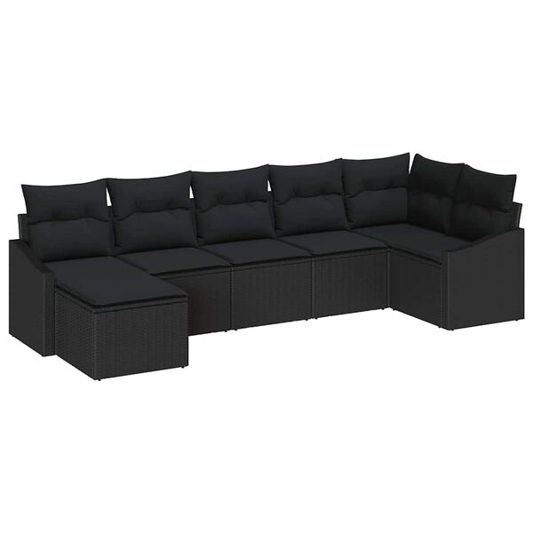 vidaXL Set di divani con cuscino 7 pcs Nero polyrattan