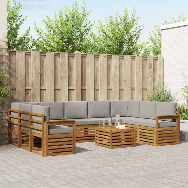 vidaXL Set divani con cuscino 10 pcs Grigio Naturale e Chiaro