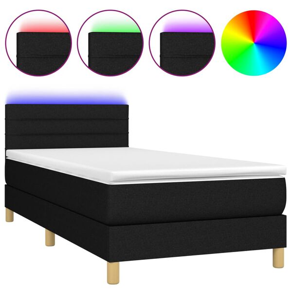vidaXL Letto a Molle con Materasso e LED Nero 90x190 cm in Tessuto