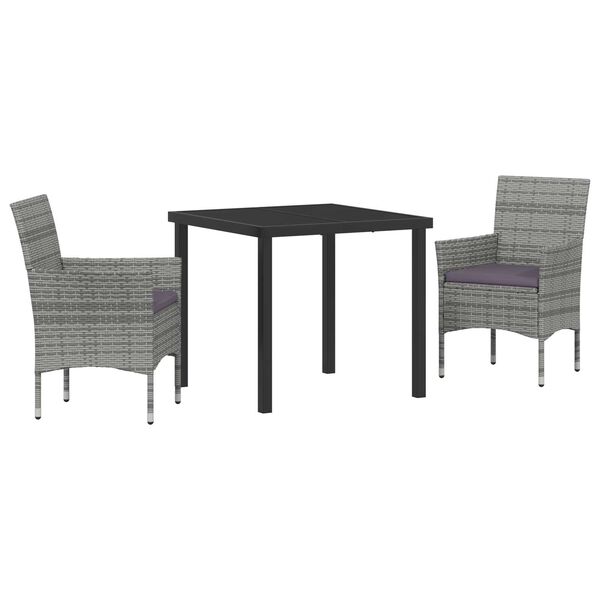 vidaXL Set da Pranzo per Giardino con cuscino 3 pcs Grigio polyrattan