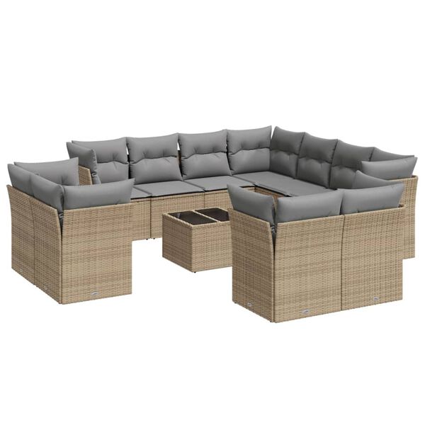 vidaXL Set Divani da Giardino 12 pz con Cuscini Beige in Polyrattan