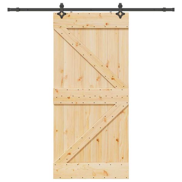 vidaXL Porta Scorrevole con Set Hardware 90x210 cm Legno Massello Pino