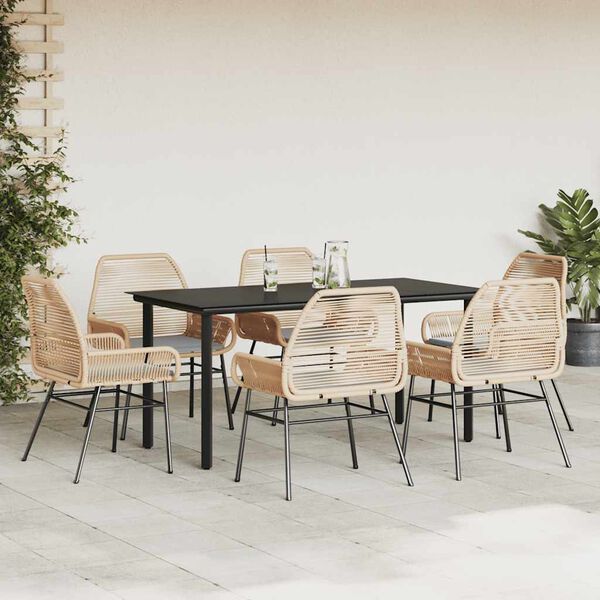vidaXL Set Pranzo da Giardino 7pz con Cuscini Marrone Polyrattan Vetro