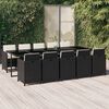 vidaXL Set da Pranzo da Giardino 11 pz con Cuscini in Polyrattan Nero