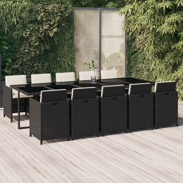 vidaXL Set da Pranzo da Giardino 11 pz con Cuscini in Polyrattan Nero