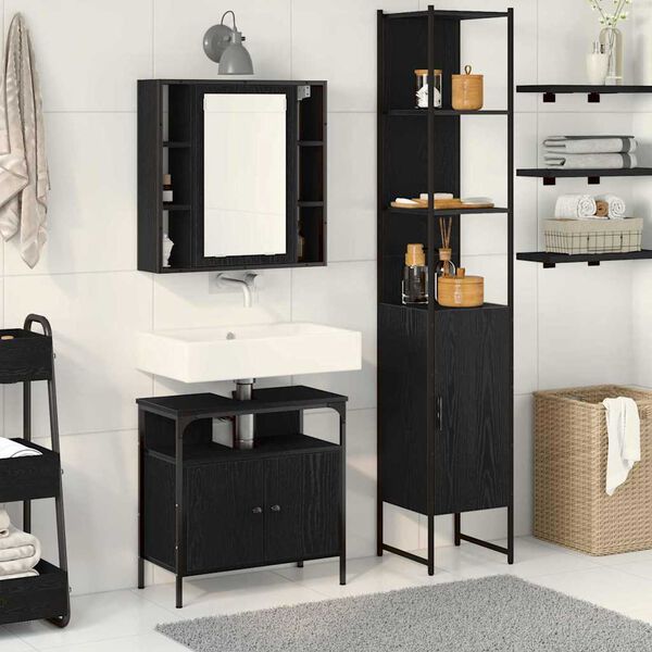 vidaXL Set di mobili per il bagno 3 pcs Rovere Nero Legno multistrato