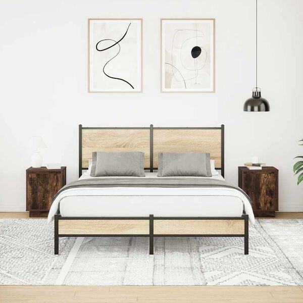 vidaXL Comodini con Luci a LED 2 pz Rovere Fumo 38x34x50 cm