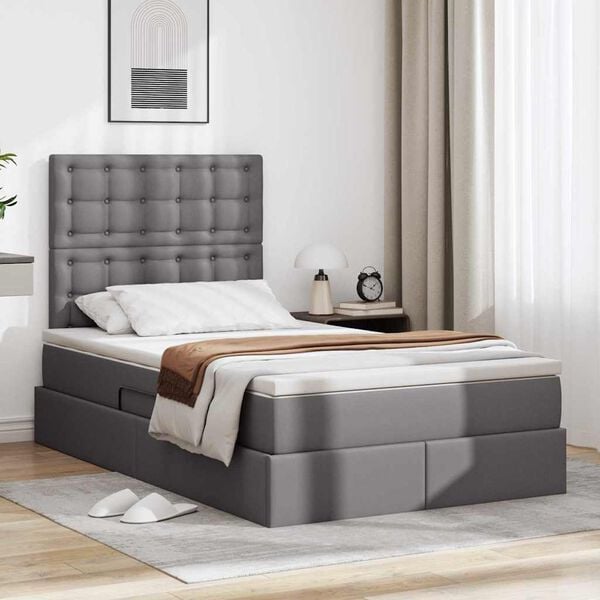 vidaXL Letto con contenitore e LED Grigio 120 x 200 cm Pelle Sintetica