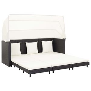 vidaXL Divano Letto a 3 Posti Estendibile con Tetto Polyrattan Nero