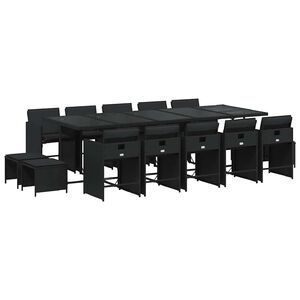 vidaXL Set da Pranzo da Giardino 15 pz con Cuscini Nero in Polyrattan