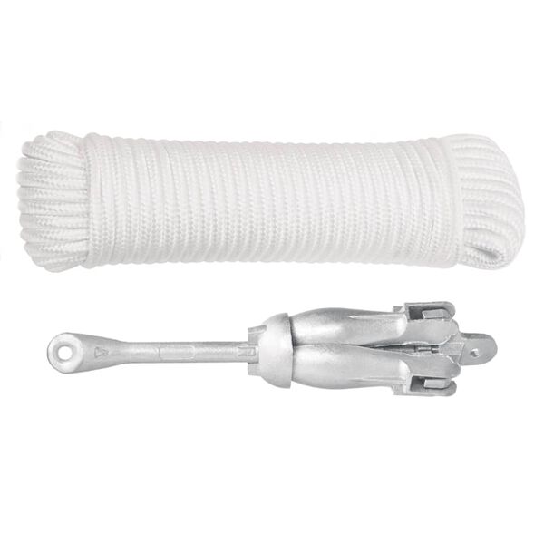 vidaXL Ancora Pieghevole con Corda Argento 3,2 kg in Ferro Malleabile