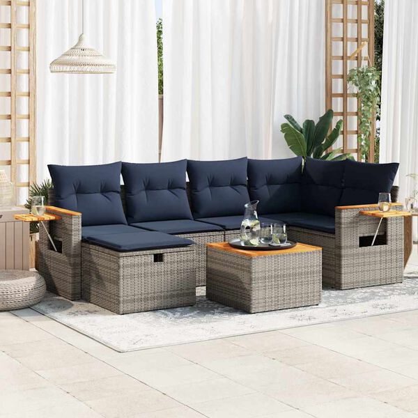 vidaXL Set Divano da Giardino 6 pz con Cuscini Grigio in Polyrattan
