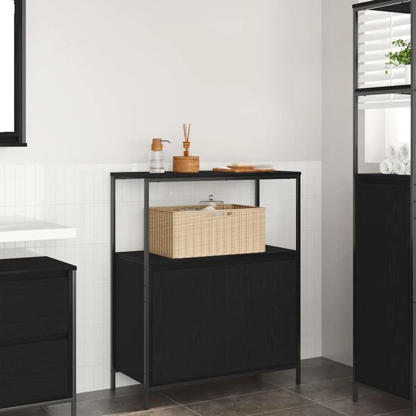 vidaXL Mobile da Bagno con Ripiani Rovere Nero 76,5x35x95 cm