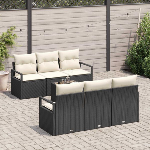 vidaXL Set di divani 7 pcs Nero e Crema polyrattan