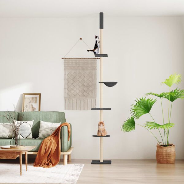 vidaXL Albero per Gatti Pavimento Soffitto Grigio Scuro 263,5-289,5 cm