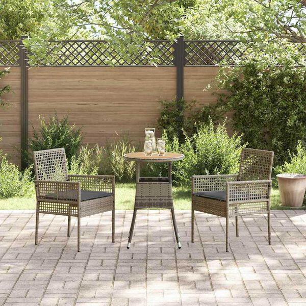 vidaXL Set da Pranzo per Giardino 3 pcs Grigio polyrattan