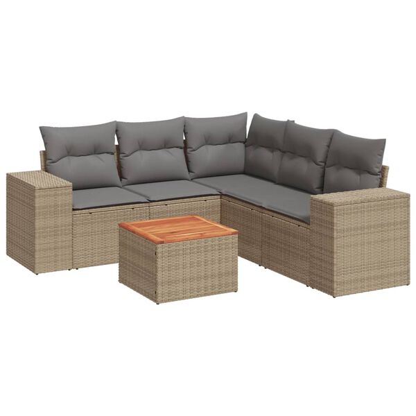 vidaXL Set Divano da Giardino 6 pz con Cuscini Beige in Polyrattan
