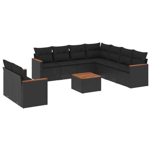 vidaXL Set Divani da Giardino 10pz con Cuscini in Polyrattan Nero