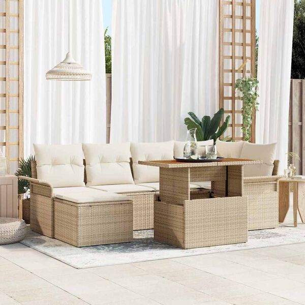 vidaXL Set Divano da Giardino 7 pcs Beige Poly Rattan