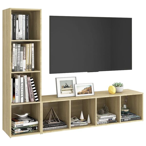 vidaXL Mobili TV 2 pz Rovere Sonoma 142,5x35x36,5 cm Legno Multistrato