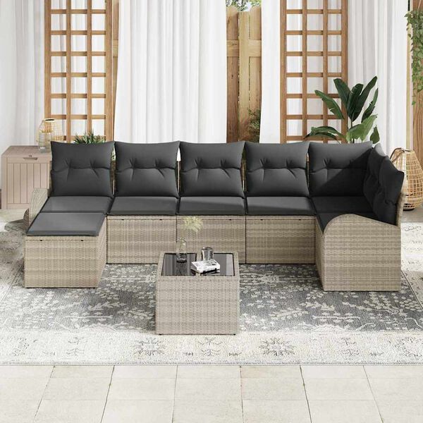 vidaXL Set Divano da Giardino 8 pcs Grigio chiaro Poly Rattan