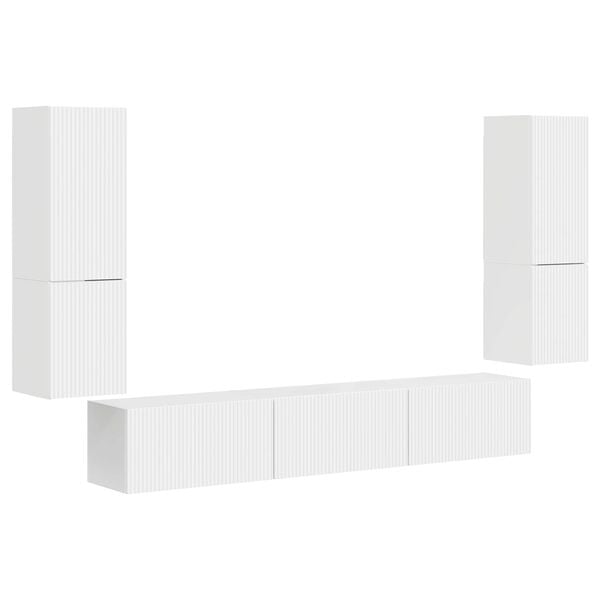 vidaXL Set mobile TV 4 pcs Bianco Lucido Legno multistrato