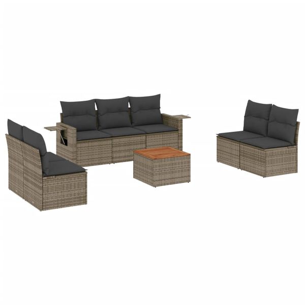 vidaXL Set Divano da Giardino 8 pz con Cuscini Grigio in Polyrattan