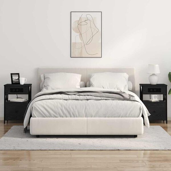 vidaXL Armadio da Notte con cassetto 2 pcs Rovere Nero 40 x 31 x 60 cm