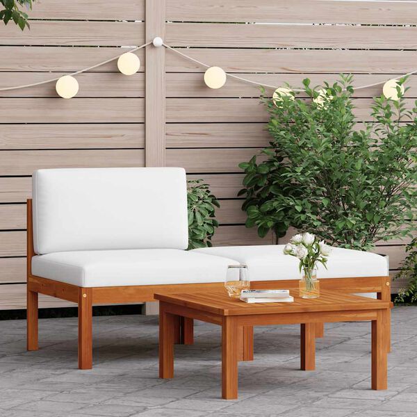 vidaXL Set da giardino 3 pezzi con cuscini in legno di acacia e corda