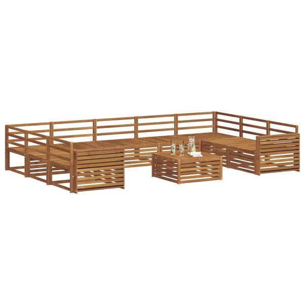 vidaXL Set divani 10 pcs Naturale Legno di Acacia Massello