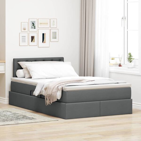 vidaXL Letto con contenitore e LED Grigio scuro 120 x 190 cm