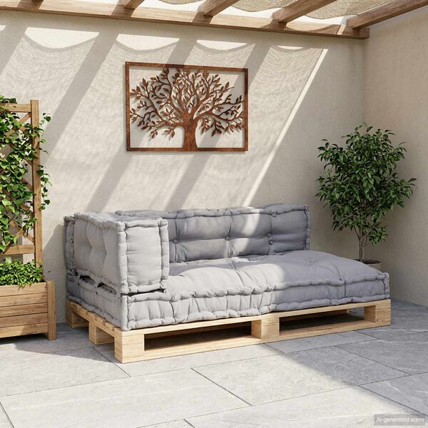 vidaXL Cuscino per Divano Pallet 3 pcs Grigio 120 x 80 x 38 cm Tessuto
