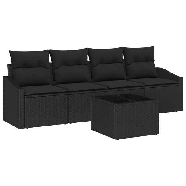 vidaXL Set di divani con cuscino con cuscino 5 pcs Nero polyrattan