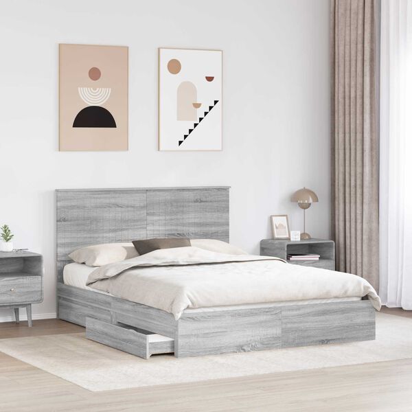 vidaXL Letto con Contenitore con testiera Grigio Sonoma 150 x 200 cm