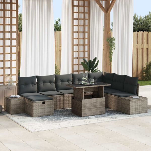 vidaXL Set Divano da Giardino 9 pcs Grigio polyrattan