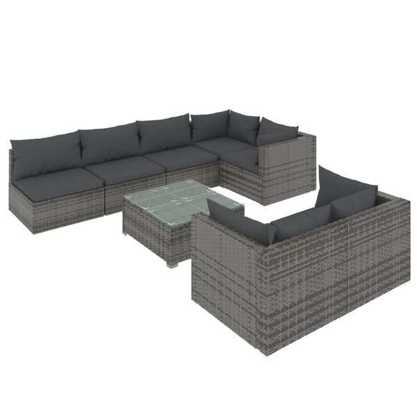 vidaXL Set Divani da Giardino 8 pz con Cuscini in Polyrattan Grigio