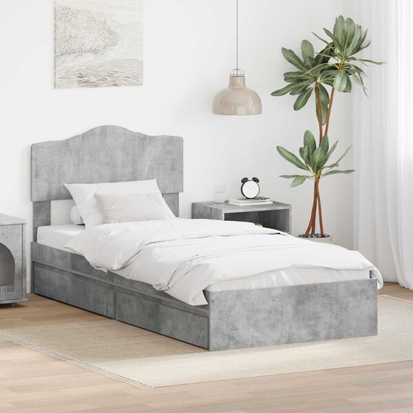 vidaXL Letto con Contenitore con testiera Grigio cemento 90 x 200 cm