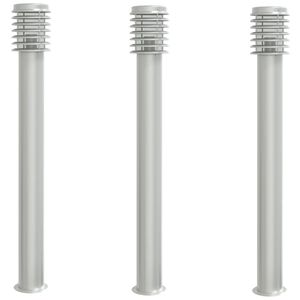 vidaXL Lampade da Terra per Esterni 3 pz Argento 110cm in Acciaio Inox