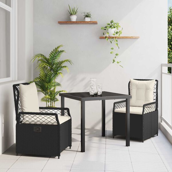 vidaXL Set da Pranzo per Giardino 3 pcs Nero polyrattan