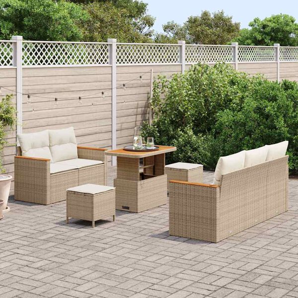 vidaXL Set Divano da Giardino con cuscino Beige Poly Rattan