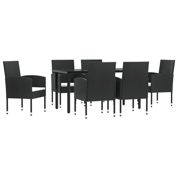 vidaXL Set da Pranzo da Giardino 7 pz Nero in Polyrattan e Acciaio