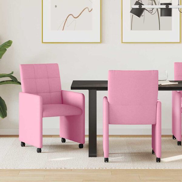 vidaXL Sedie da Pranzo con Ruote 2 pcs Rosa 58 x 65 x 94 cm Tessuto