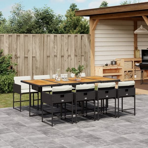 vidaXL Set da Pranzo da Giardino 9 pz con Cuscini Nero in Polyrattan